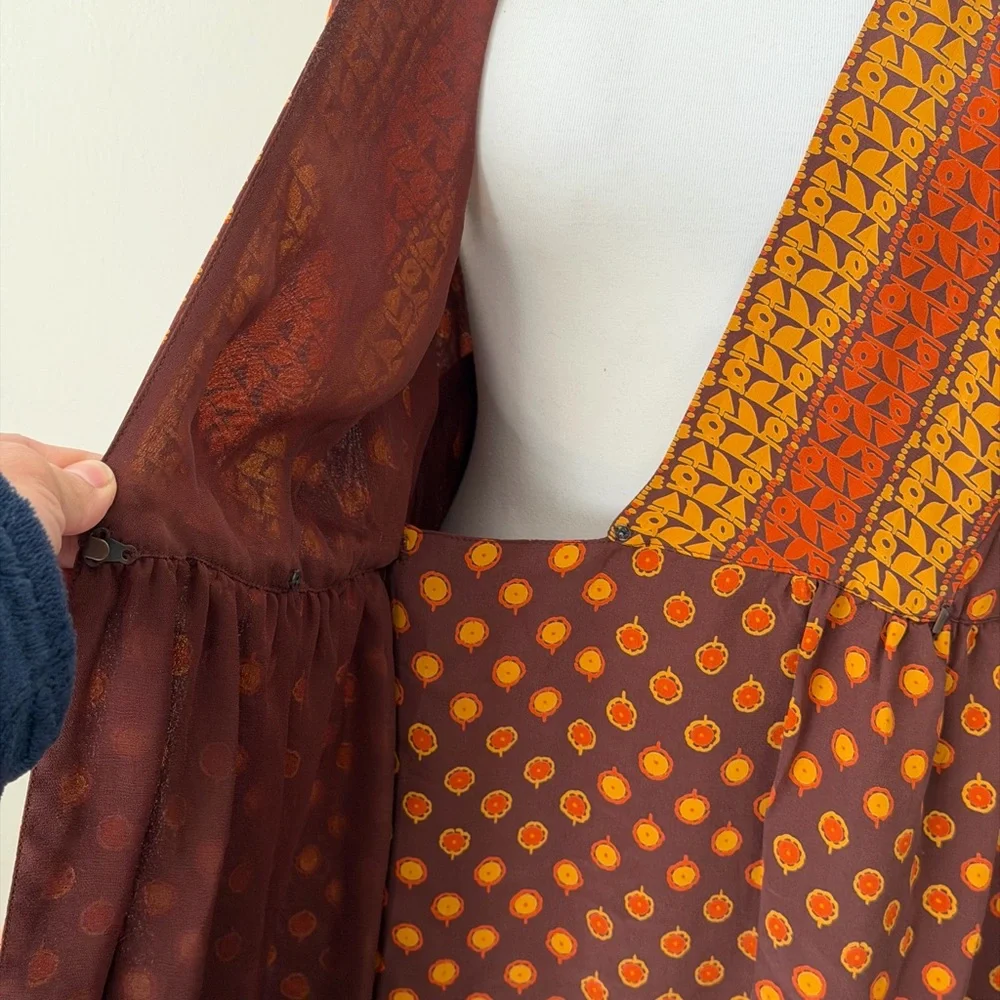 Anna Sui Brown and Orange Patterned Mini Dress - Picture 6 of 8